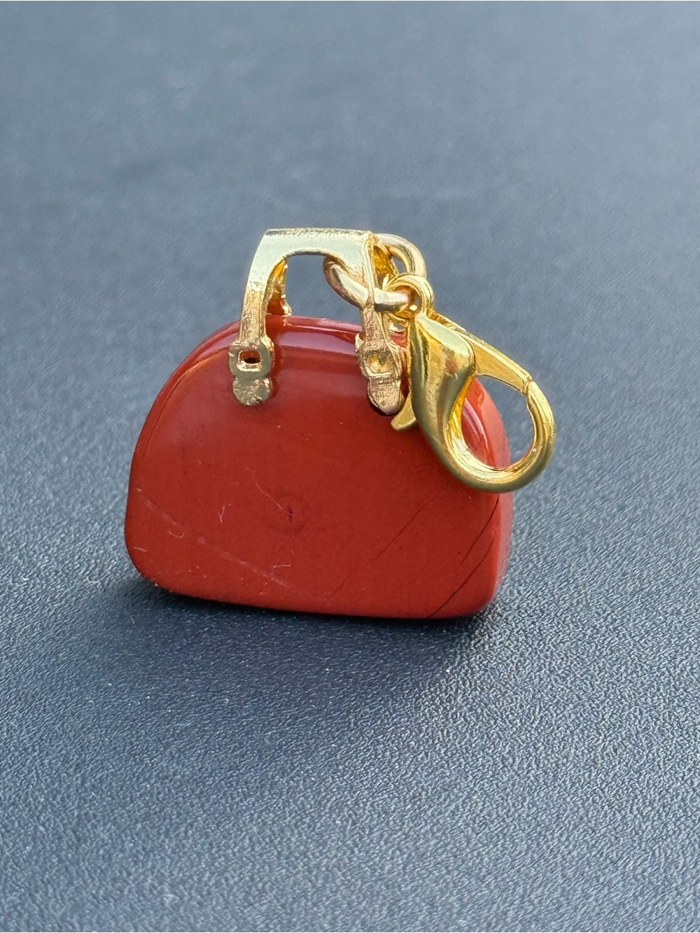 Red Mini Purse Polished Stone Charm with Gold Hardware